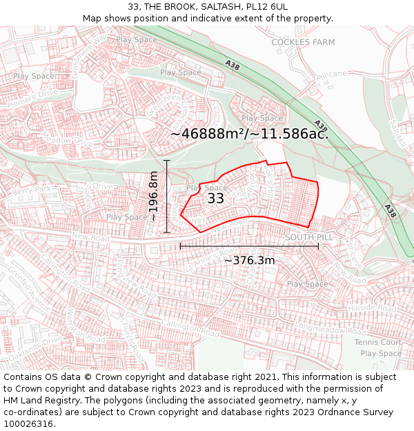 33, THE BROOK, SALTASH, PL12 6UL: Plot and title map
