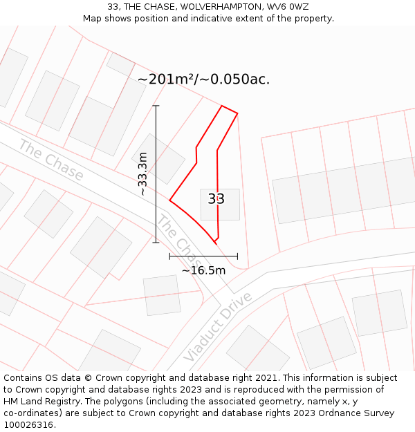 33, THE CHASE, WOLVERHAMPTON, WV6 0WZ: Plot and title map