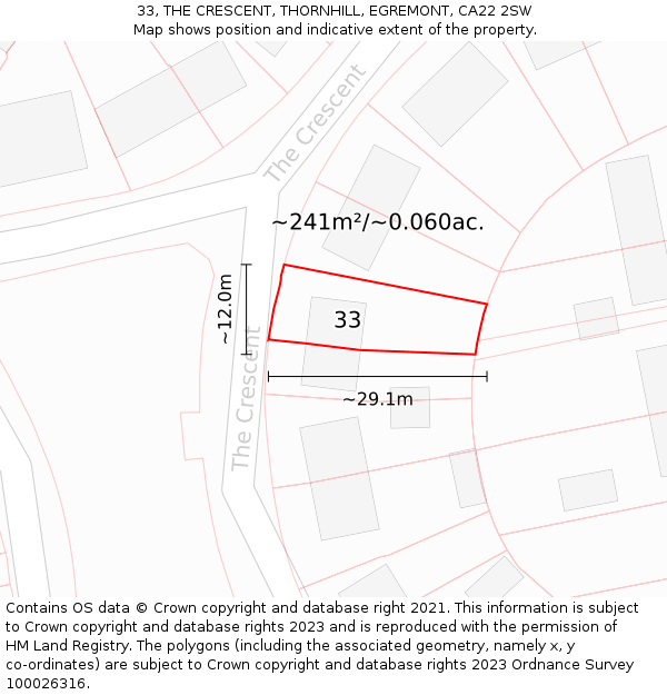 33, THE CRESCENT, THORNHILL, EGREMONT, CA22 2SW: Plot and title map
