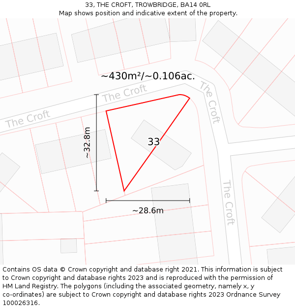 33, THE CROFT, TROWBRIDGE, BA14 0RL: Plot and title map
