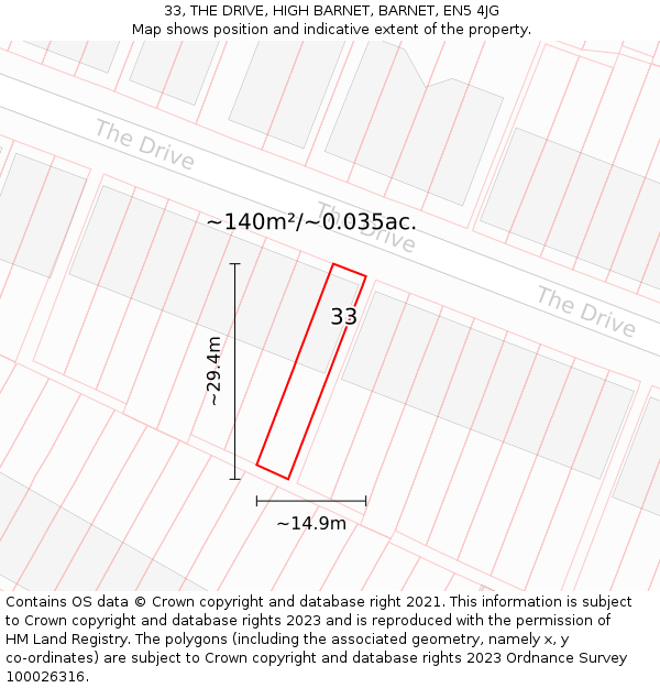 33, THE DRIVE, HIGH BARNET, BARNET, EN5 4JG: Plot and title map