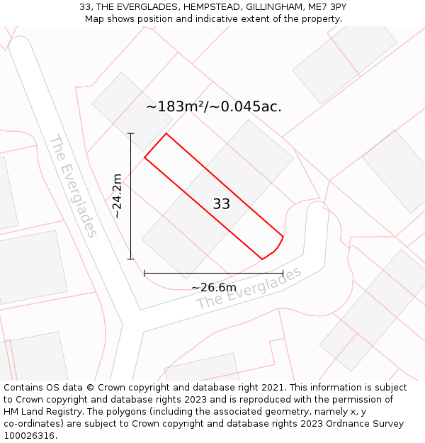 33, THE EVERGLADES, HEMPSTEAD, GILLINGHAM, ME7 3PY: Plot and title map