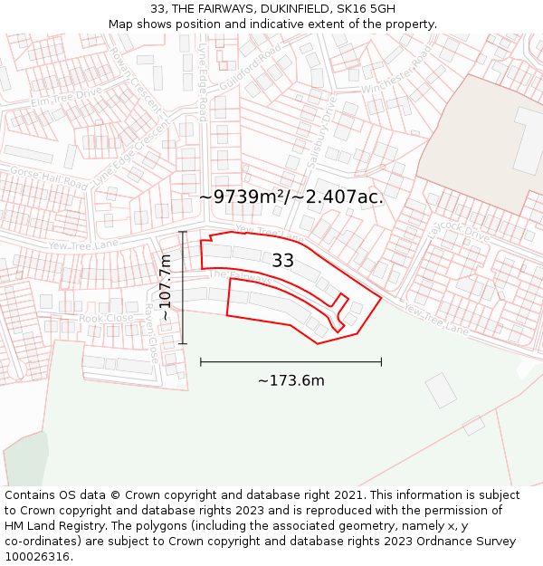33, THE FAIRWAYS, DUKINFIELD, SK16 5GH: Plot and title map
