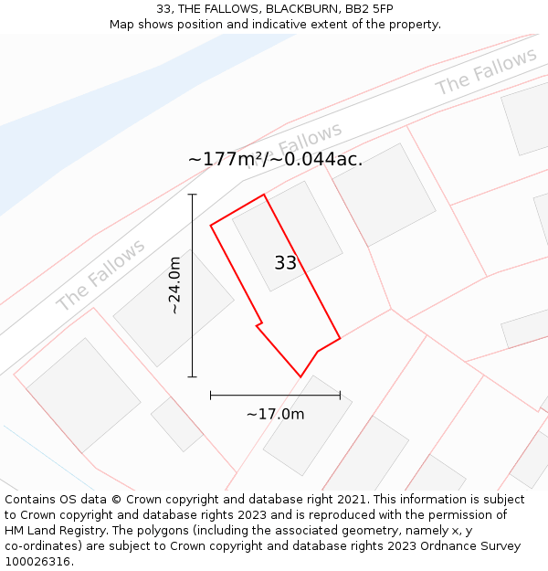 33, THE FALLOWS, BLACKBURN, BB2 5FP: Plot and title map