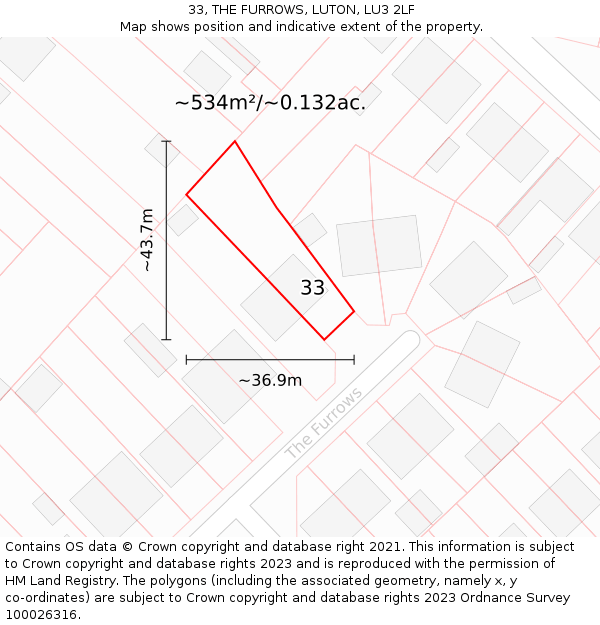 33, THE FURROWS, LUTON, LU3 2LF: Plot and title map
