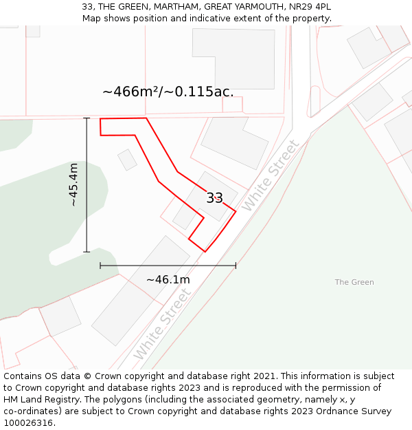 33, THE GREEN, MARTHAM, GREAT YARMOUTH, NR29 4PL: Plot and title map