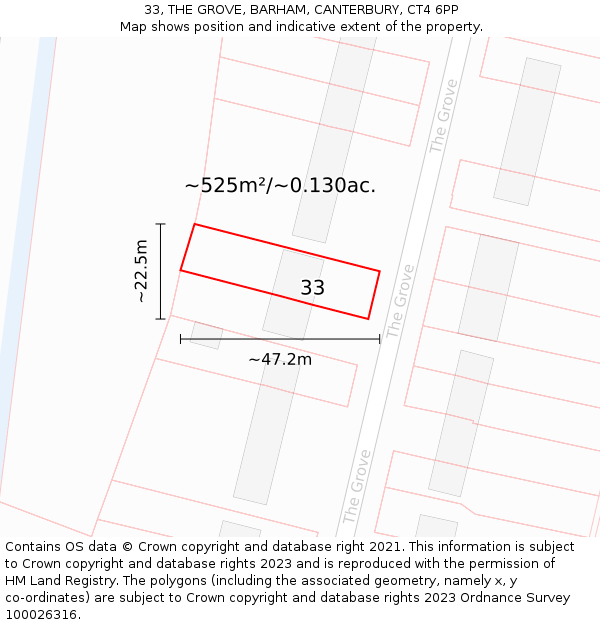 33, THE GROVE, BARHAM, CANTERBURY, CT4 6PP: Plot and title map