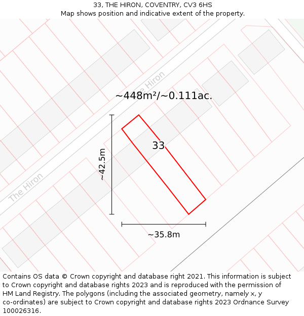 33, THE HIRON, COVENTRY, CV3 6HS: Plot and title map