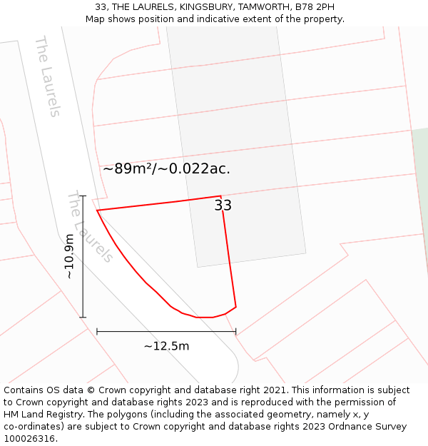 33, THE LAURELS, KINGSBURY, TAMWORTH, B78 2PH: Plot and title map