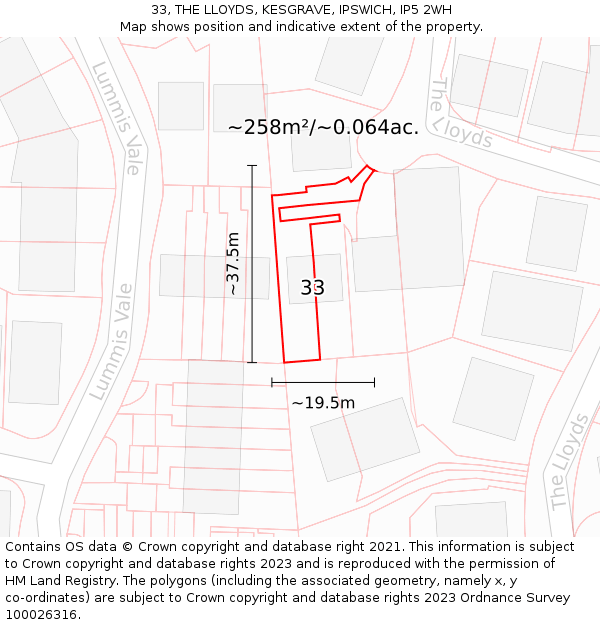 33, THE LLOYDS, KESGRAVE, IPSWICH, IP5 2WH: Plot and title map