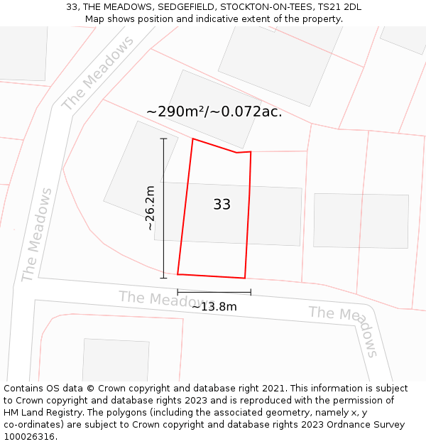 33, THE MEADOWS, SEDGEFIELD, STOCKTON-ON-TEES, TS21 2DL: Plot and title map