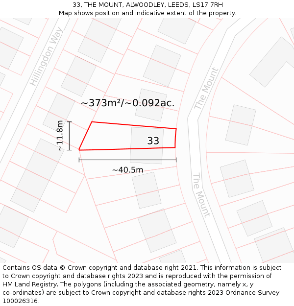 33, THE MOUNT, ALWOODLEY, LEEDS, LS17 7RH: Plot and title map