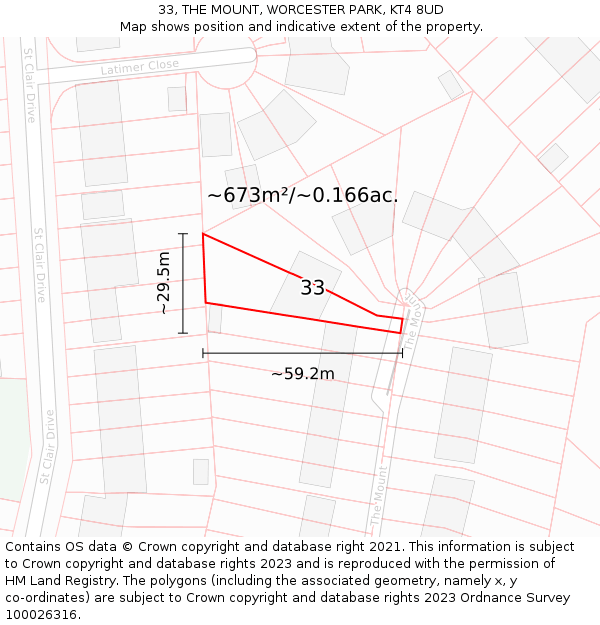 33, THE MOUNT, WORCESTER PARK, KT4 8UD: Plot and title map