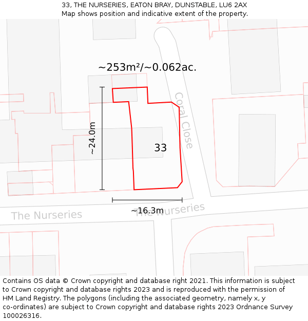 33, THE NURSERIES, EATON BRAY, DUNSTABLE, LU6 2AX: Plot and title map