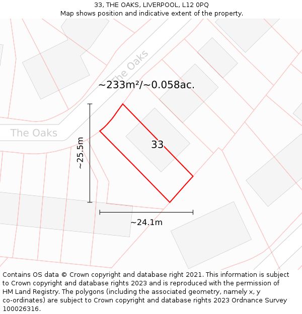 33, THE OAKS, LIVERPOOL, L12 0PQ: Plot and title map