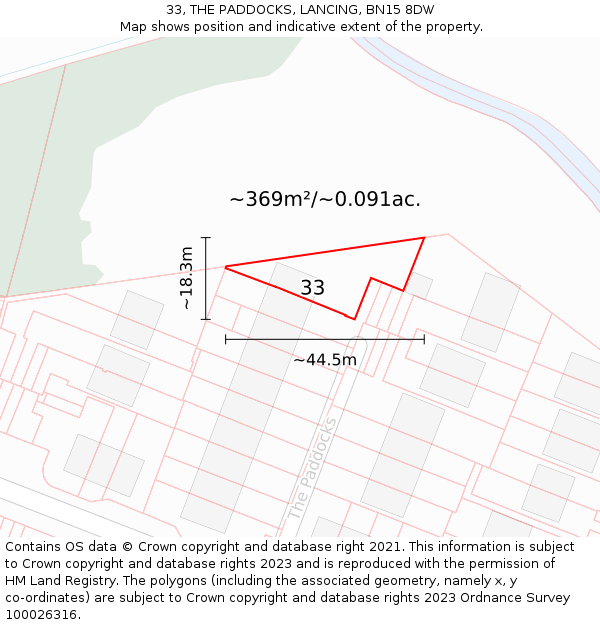33, THE PADDOCKS, LANCING, BN15 8DW: Plot and title map