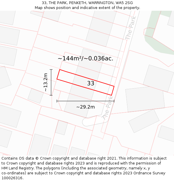 33, THE PARK, PENKETH, WARRINGTON, WA5 2SG: Plot and title map