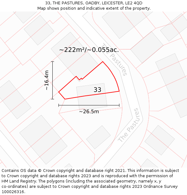 33, THE PASTURES, OADBY, LEICESTER, LE2 4QD: Plot and title map