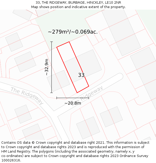 33, THE RIDGEWAY, BURBAGE, HINCKLEY, LE10 2NR: Plot and title map