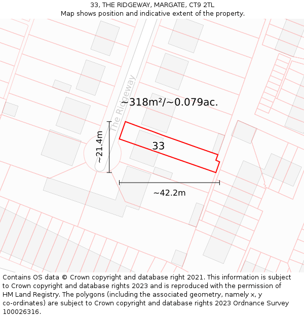 33, THE RIDGEWAY, MARGATE, CT9 2TL: Plot and title map