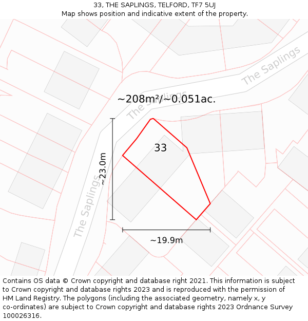 33, THE SAPLINGS, TELFORD, TF7 5UJ: Plot and title map