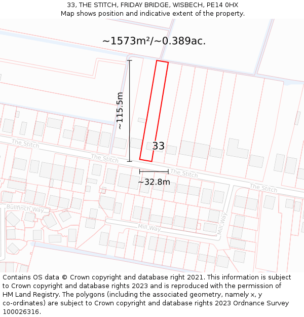 33, THE STITCH, FRIDAY BRIDGE, WISBECH, PE14 0HX: Plot and title map