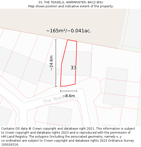 33, THE TEASELS, WARMINSTER, BA12 8NU: Plot and title map