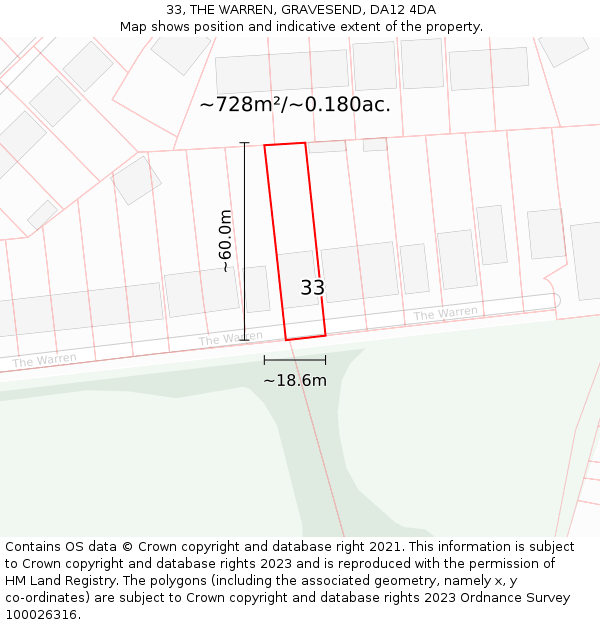33, THE WARREN, GRAVESEND, DA12 4DA: Plot and title map
