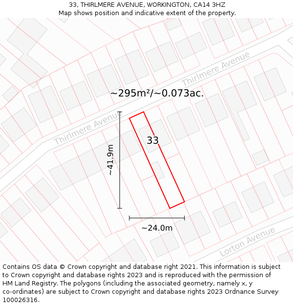 33, THIRLMERE AVENUE, WORKINGTON, CA14 3HZ: Plot and title map