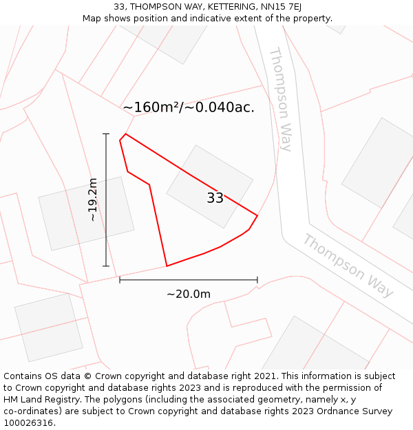 33, THOMPSON WAY, KETTERING, NN15 7EJ: Plot and title map