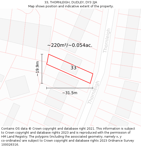 33, THORNLEIGH, DUDLEY, DY3 2JA: Plot and title map