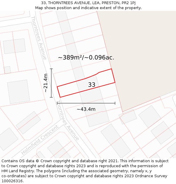 33, THORNTREES AVENUE, LEA, PRESTON, PR2 1PJ: Plot and title map