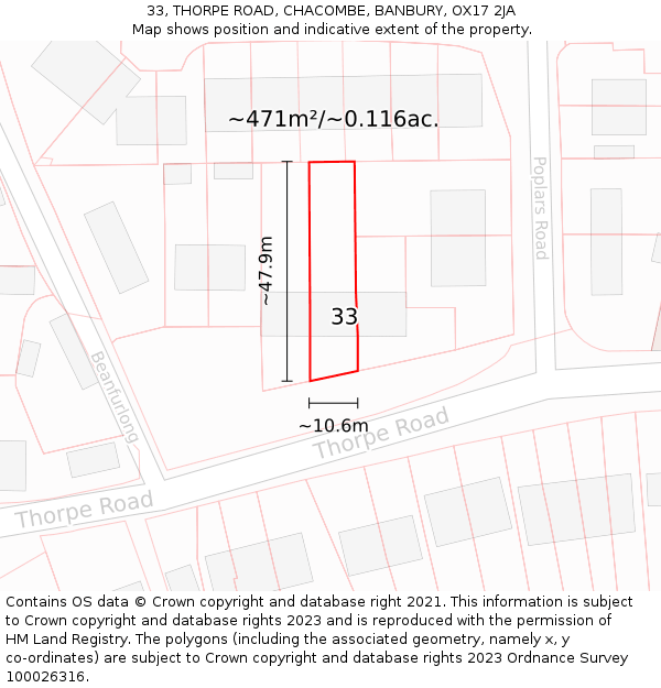 33, THORPE ROAD, CHACOMBE, BANBURY, OX17 2JA: Plot and title map