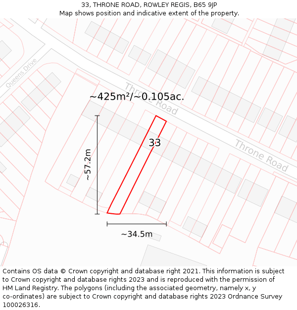 33, THRONE ROAD, ROWLEY REGIS, B65 9JP: Plot and title map