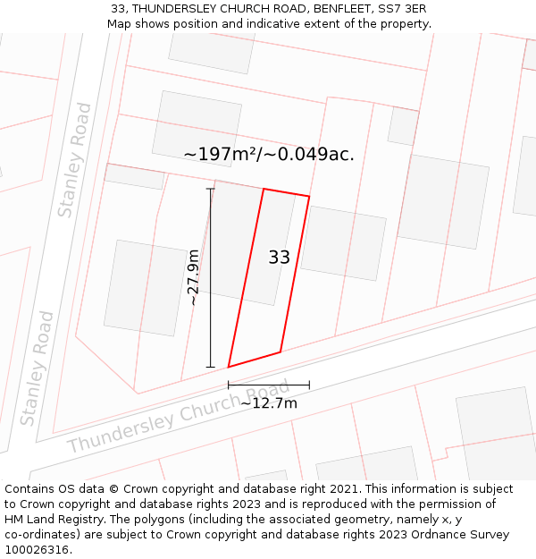 33, THUNDERSLEY CHURCH ROAD, BENFLEET, SS7 3ER: Plot and title map