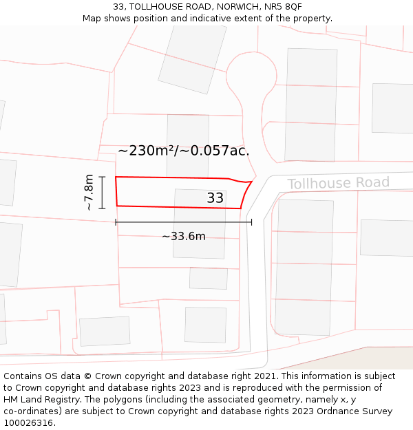 33, TOLLHOUSE ROAD, NORWICH, NR5 8QF: Plot and title map