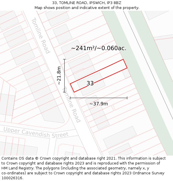 33, TOMLINE ROAD, IPSWICH, IP3 8BZ: Plot and title map
