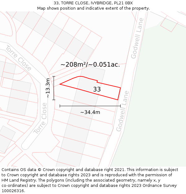 33, TORRE CLOSE, IVYBRIDGE, PL21 0BX: Plot and title map