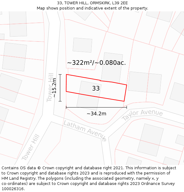 33, TOWER HILL, ORMSKIRK, L39 2EE: Plot and title map