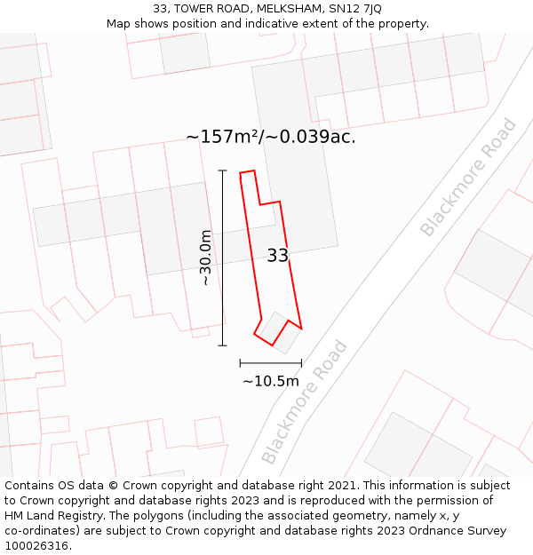 33, TOWER ROAD, MELKSHAM, SN12 7JQ: Plot and title map