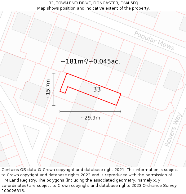 33, TOWN END DRIVE, DONCASTER, DN4 5FQ: Plot and title map