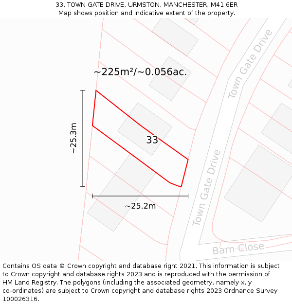 33, TOWN GATE DRIVE, URMSTON, MANCHESTER, M41 6ER: Plot and title map