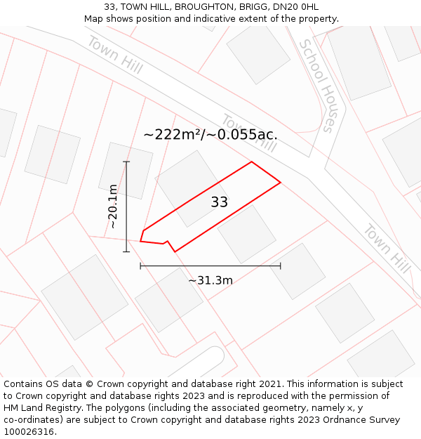 33, TOWN HILL, BROUGHTON, BRIGG, DN20 0HL: Plot and title map