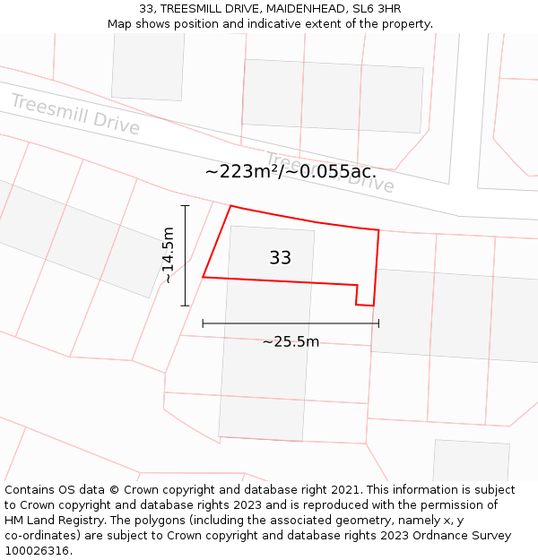 33, TREESMILL DRIVE, MAIDENHEAD, SL6 3HR: Plot and title map