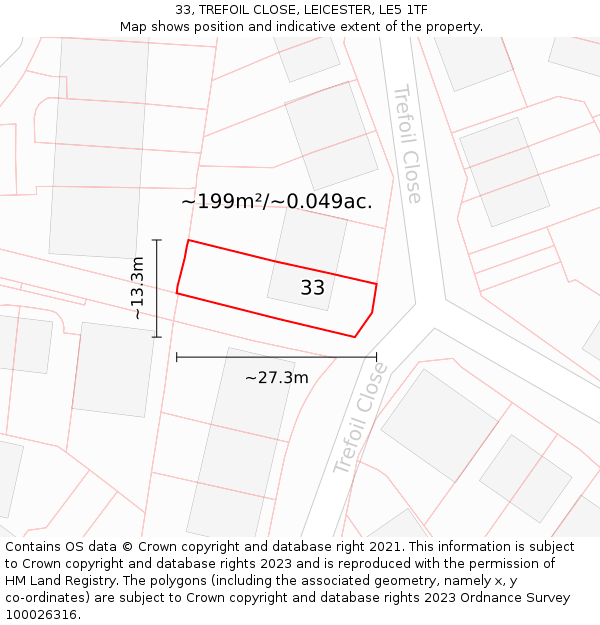 33, TREFOIL CLOSE, LEICESTER, LE5 1TF: Plot and title map