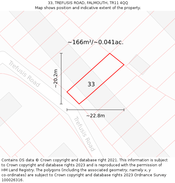 33, TREFUSIS ROAD, FALMOUTH, TR11 4QQ: Plot and title map