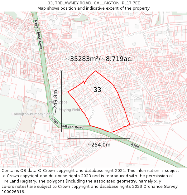 33, TRELAWNEY ROAD, CALLINGTON, PL17 7EE: Plot and title map