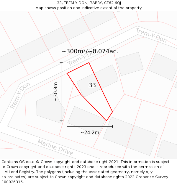 33, TREM Y DON, BARRY, CF62 6QJ: Plot and title map