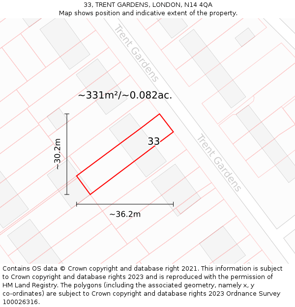 33, TRENT GARDENS, LONDON, N14 4QA: Plot and title map