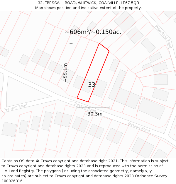 33, TRESSALL ROAD, WHITWICK, COALVILLE, LE67 5QB: Plot and title map